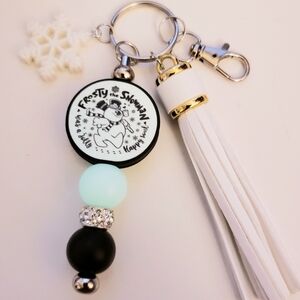 Handmade Glow In Dark Silicone Focal Beaded Retro Frosty The Snowman Keychain